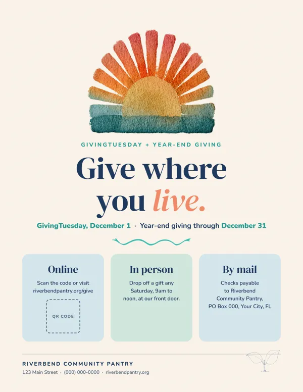 Printed campaign flyer showing three ways to give